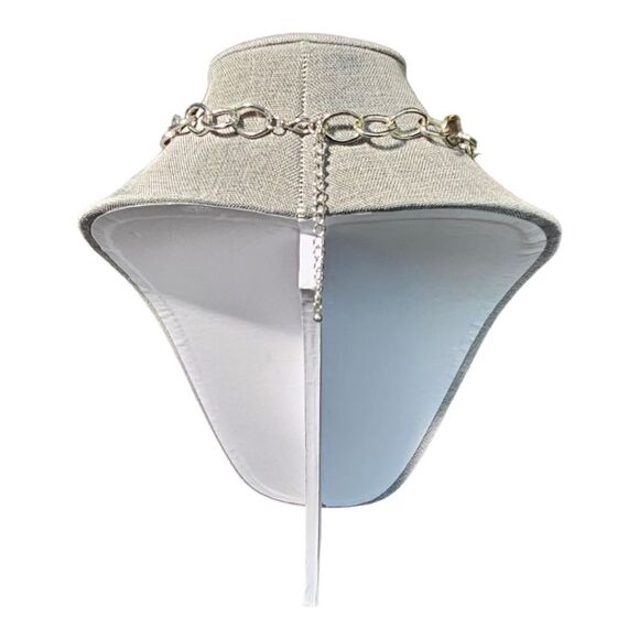 Pearlescent Silver-tone Link Gala Statement Necklace - Picture 3 of 11